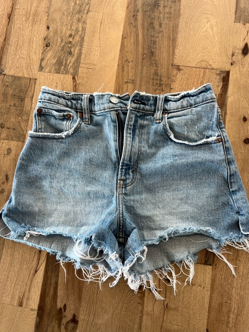 Abercrombie & Fitch Light Blue Distressed High-Rise Denim Shorts